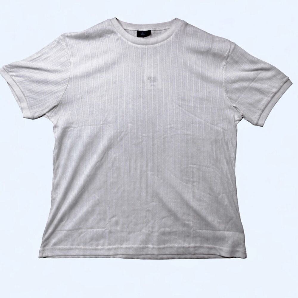 Level Ten XL Ribbed Knit T-Shirt Cream Short Sleeve Soft Stretch NWT. B2